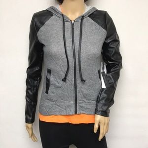New Eric + Lani women’s XS jacket hoodie 2-tone y2k faux leather raglan sleeve